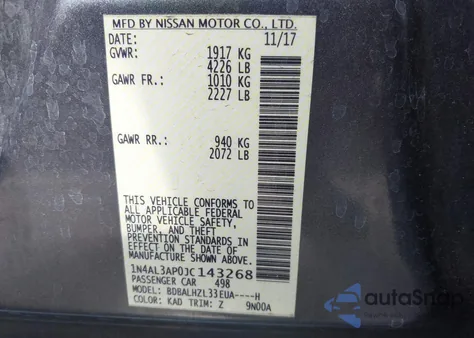 2018 Nissan Altima 2.5 Sr из США, поврежденный, VIN 1N4AL3AP0JC143268